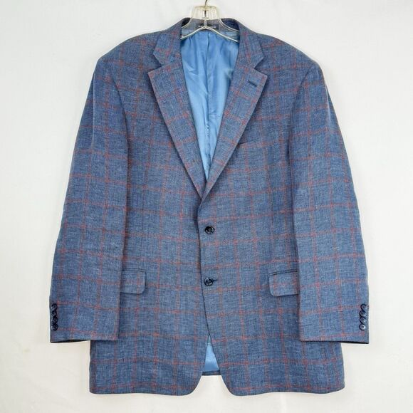 Paul Fredrick Linen Blazer Sport Coat Mens Size 43R Blue Plaid Jacket - Picture 16 of 16